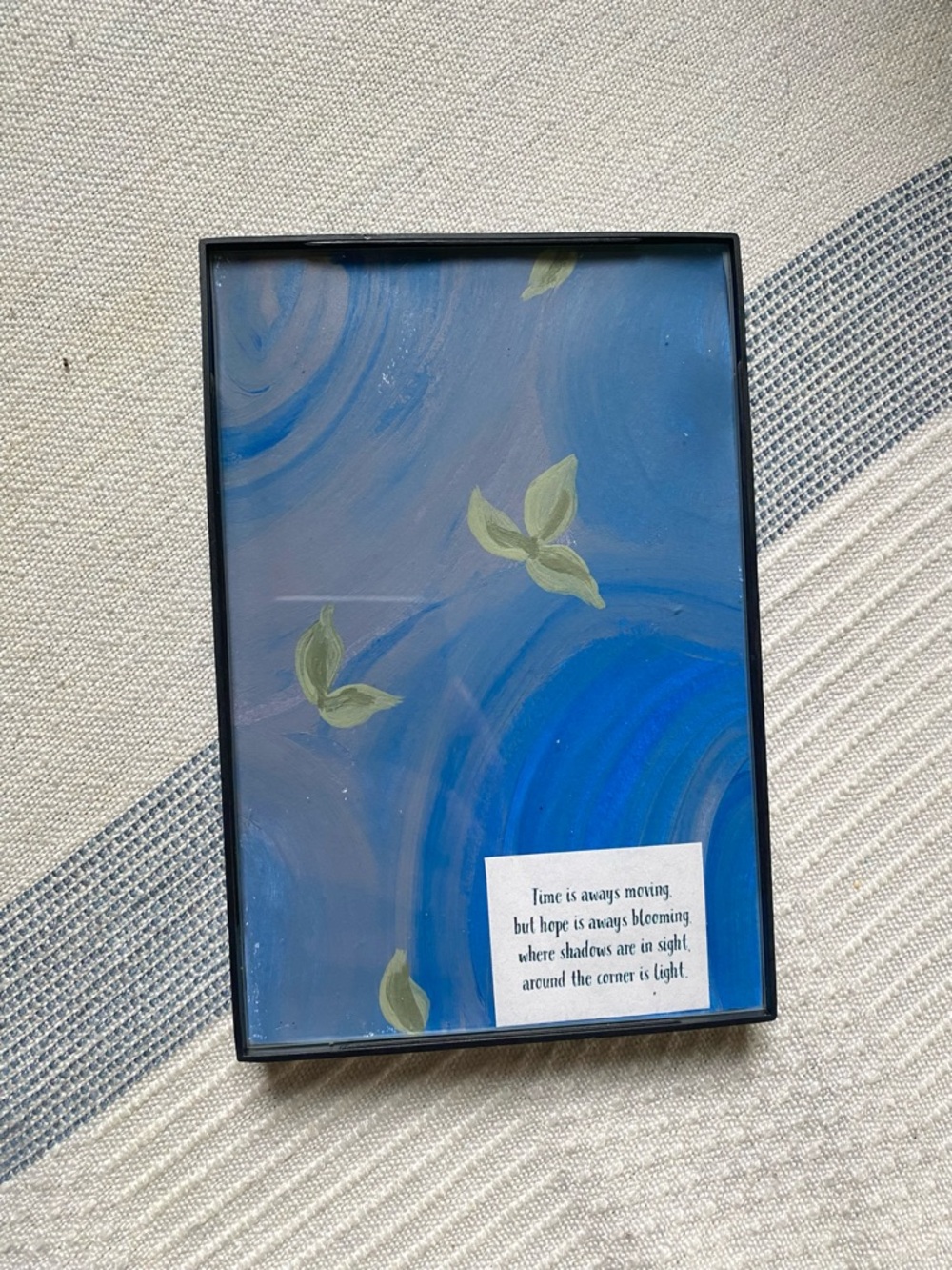 Blue Botanical Wall Art Painting with Black Frame